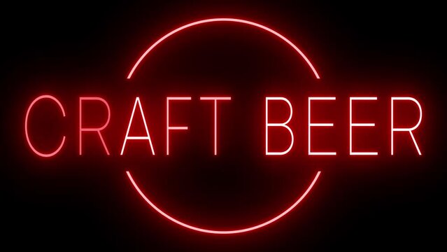 Glowing and blinking red retro neon sign for DRAFT BEER