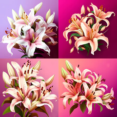 Bouquet of lilies on an isolated background. Generative AI.