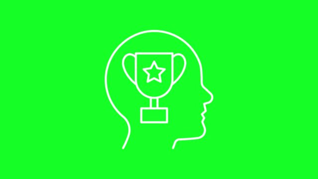 Animated reward white line icon. Achievement motivation. Champion. Loop HD video with chroma key, alpha channel on transparent background, black solid background. Outline motion graphic animation