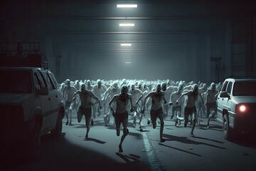 zombies running created using AI Generative Technology - obrazy, fototapety, plakaty