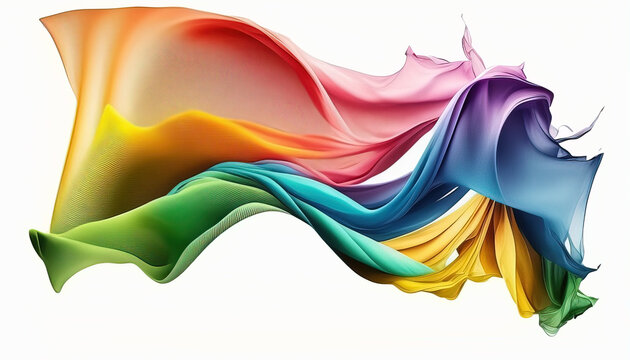Abstract flying colorful fabric on white background isolated. Fabric Cloth Flowing Wind, Textile Wave Flying In Motion. AI Generated 
