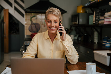 senior woman working from home