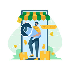 Online shopping flash sale promotion vector illustration