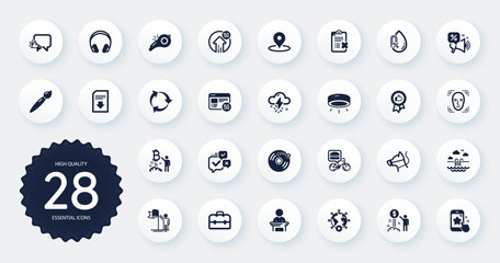 Set of Business icons, such as Led lamp, Face detection and Online voting flat icons. Recycle, Income money, Election candidate web elements. Food delivery, Megaphone, Bitcoin project signs. Vector