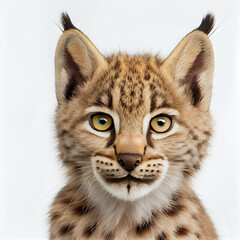 Naklejka na ściany i meble Baby Iberian Lynx portrait isolated on a white background. Generative AI. 