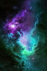 Nebula purple green. Generative AI.