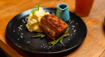 Gourmet meal served at restaurant 