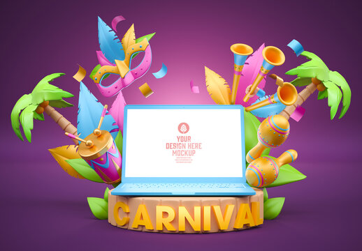 Computer screen with Carnival ornaments Mockup