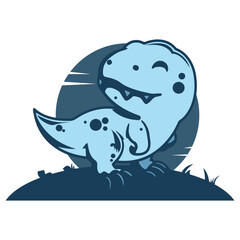 Illustration of a cute dinosaur on a hill