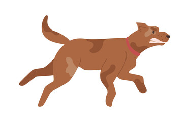 Barking and running angry dog, isolated canine animal chasing after. Stray pet, annoyed or wild mammal personage from street. Flat cartoon, vector illustration