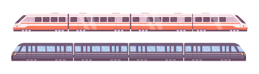 Train transport, isolated car with windows and high speed. Transportation and traveling, means of commuting and making trips. Flat cartoon, vector illustration