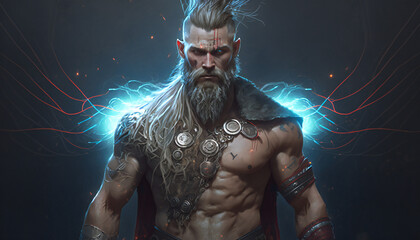 Thor, god of thunder, lightning, and battle - German Mythologies - Generative AI - obrazy, fototapety, plakaty