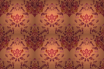 Seamless pattern with interesting doodles on colorfil background. Pano. Raster illustration.