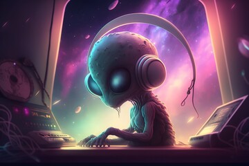 alien listening music created using AI Generative Technology