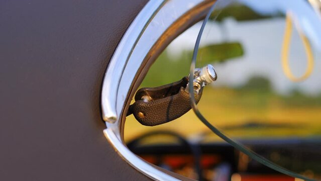 Opel Olympia classic car rear window opened during sunset, 50 fps slow motion