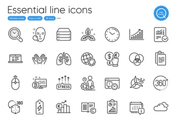 Fair trade, Time management and Inspect line icons. Collection of Servers, Safe time, Project deadline icons. Bitcoin system, Clipboard, Copyright web elements. Lungs, Swipe up, Cloudy weather. Vector - obrazy, fototapety, plakaty