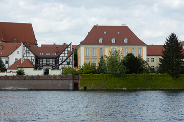 View of the houses on Tumski Island across the river Odra in Wroclaw, Poland