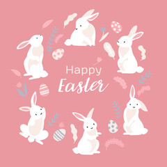 Happy easter frame with rabbits