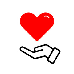 Hand holding a hearth shape icon symbol. Healthcare, volunteering, charity and donation concept