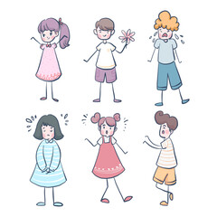 Set of boy and girl charater in emotion and expression