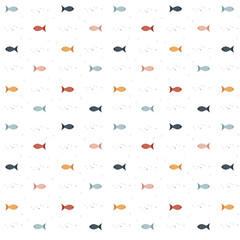 Seamless pattern with illustrations of fish, minimalism, simple pattern, vector