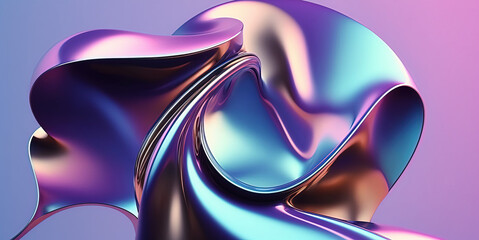 Simple abstract fluid iridescent holographic neon curved wave in motion colorful background. Generative AI.