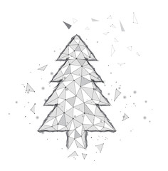 Monochrome polygonal grey Christmas tree isolated