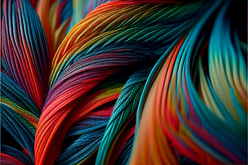 Close-up macro shots on colorful wool threads, generative ai