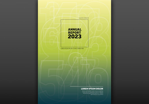 Green annual report front cover page template with big numbers - green version