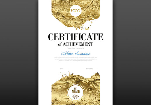 Modern certificate template with golden elements