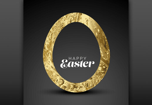 Dark Happy Easter - minimalist easter card with egg cut from golden texture