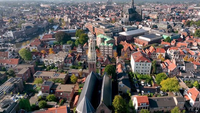 Aerial view on a small town. Haarlem, Netherlands. Filming from the air with a drone in 4K.