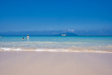 Fototapeta na wymiar Beau Vallon beach on Mahe island Seychelles, the most touristic destination on Mahe island