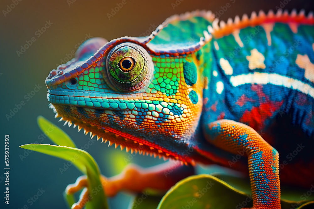 Wall mural closeup of a colorful chameleon lizard. generative ai - Wall murals