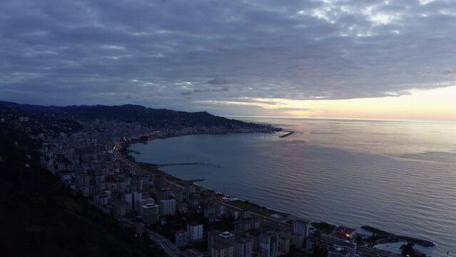 Aerial view of Rize city landscape. 4K Footage in Turkey