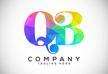 Polygonal low poly letter Q B Logo Design Vector Template. QB Letter Logo Design