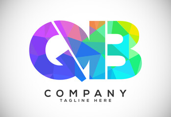 Polygonal low poly letter Q B Logo Design Vector Template. QB Letter Logo Design