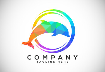 Naklejka premium Polygonal low poly fish logo design template. Seafood restaurant shop Logotype concept icon