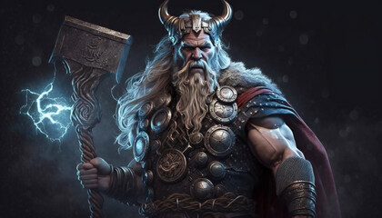 Thor, god of thunder, lightning, and battle - German Mythologies - Generative AI - obrazy, fototapety, plakaty