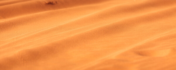 Golden orange desert sand texture banner background, Wadi Rum, Jordan