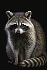 Fototapeta premium raccoon full length with legs on a black background