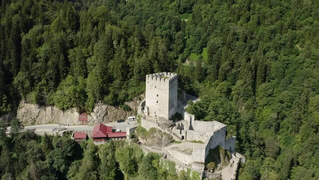 Aerial view of Zilkale castle in Rize. 4K Footage in Turkey