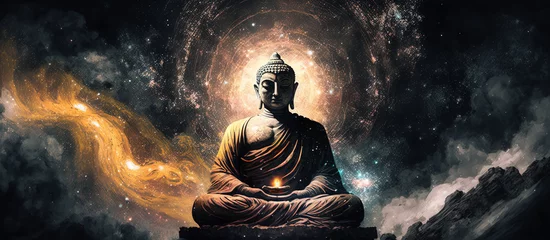 Foto op Plexiglas The Buddha, universe, galaxy, space. Generative AI. © ART IS AN EXPLOSION.