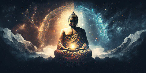 The Buddha, universe, galaxy, space. Generative AI. - obrazy, fototapety, plakaty