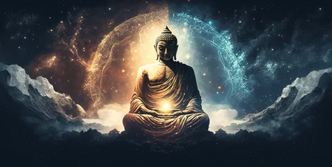 Rolgordijnen The Buddha, universe, galaxy, space. Generative AI. © ART IS AN EXPLOSION.