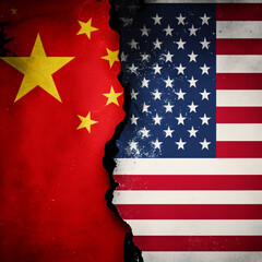 US and China flag. Trade war between China and the United States. Generative AI.	
