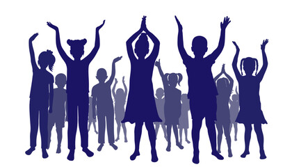 Cheerful group of children. Silhouettes of happy boys and girls. Vector illustration