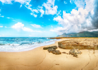 Picturesque seascape of Isolidda Beach near San Vito cape.