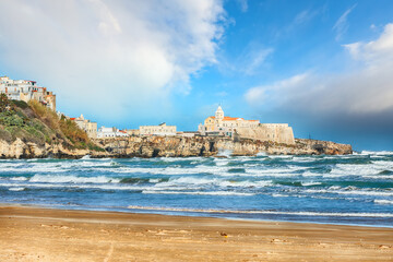 Attractive view on Vieste and Pizzomunno beach