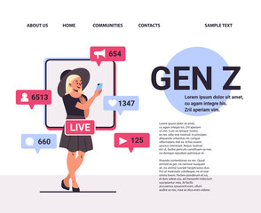 woman social media influencer watching live streaming generation Z lifestyle concept new demography trend with progressive youth gen